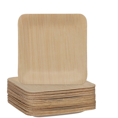 Piatti in Bambù, Set da 25 Stoviglie Usa e Getta, 8,5 x 8,5 cm, Quadrati, Monouso, Compostabili, naturale