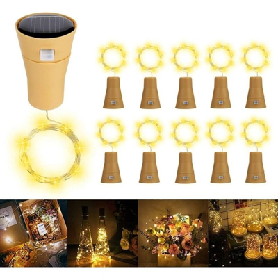 Solare Luci Stringa per Bottiglia di Vino, 10 Pack Bianco Caldo Luci Solari Lights LED Lampade Filo di Rame Catena Luminosa Luce Decorazione ,Interni