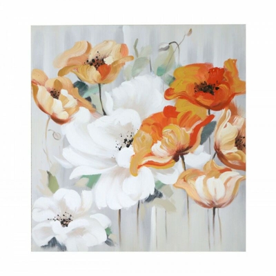 Quadro moderno dipinto fiori arancio cm 80 x 80 x 4