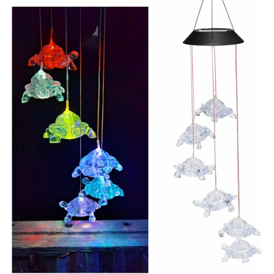 Lampadario solare con campanelli eolici a forma di tartaruga IP44 6 colori lampeggianti lenti