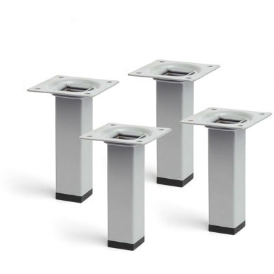 gamba quadrata stile moderno per mobili bassi. Altezza di 10 cm. Realizzata in acciaio con finitura cromo opaco. Per il bricolage e il DIY. Misure