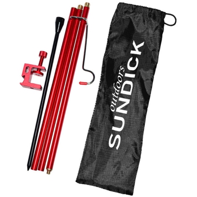 Sundick - Staffa pieghevole per lampada da campeggio da esterno con presa di terra rossa