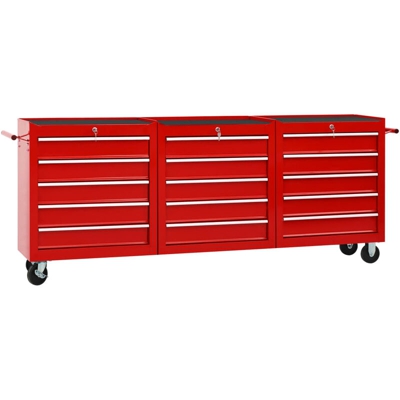 Carrello Portautensili con 15 Cassetti in Acciaio Rosso - Rosso - Youthup