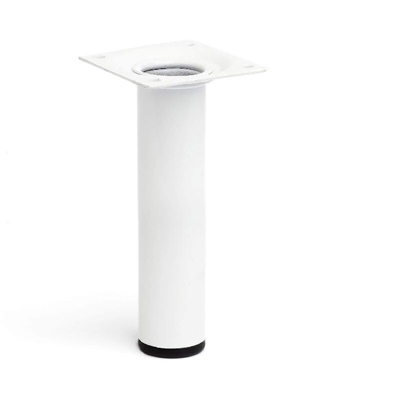 gamba cilindrica stile moderno per mobili bassi. Altezza di 15 cm. Realizzata in acciaio con finitura bianco. Per il bricolage e il DIY. Misure