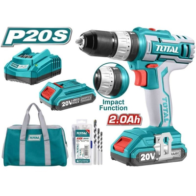 Total - Trapano a Percussione, 2 Batterie, 50 Accessori, Borsa