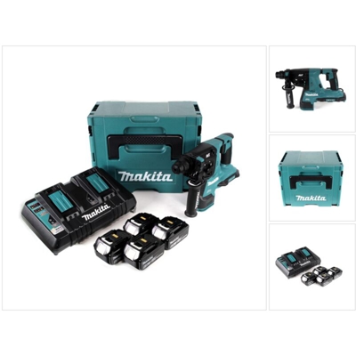 Makita DHR 280 PG4J Tassellatore a batteria SDS-Plus (2x18V) 36V in valigetta Makpac + 4x Batterie BL 1860 B 6,0 Ah - 1x Caricabatterie doppio Makita