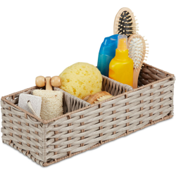 Contenitore Bagno, Portaoggetti Intrecciato, Salvaspazio, 3 Scomparti, Plastica 11x36,5x15,5 cm, marrone características