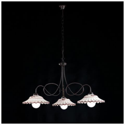 Lampadario Nero In Ferro Battuto Con Paralume In Ceramica Italiano en oferta