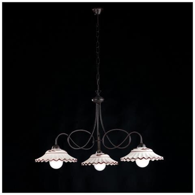Lampadario Nero In Ferro Battuto Con Paralume In Ceramica Italiano