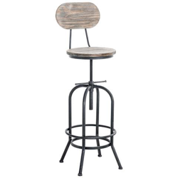 Sgabello Design Industriale Pino In Legno E Metallo I Sgabello Bar Bancone Regolabile 68-88 CM Con Poggiapiedi E Schienale Argento Antico características