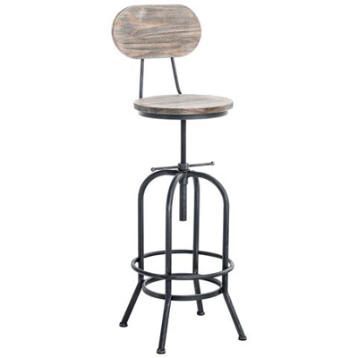 Sgabello Design Industriale Pino In Legno E Metallo I Sgabello Bar Bancone Regolabile 68-88 CM Con Poggiapiedi E Schienale Argento Antico