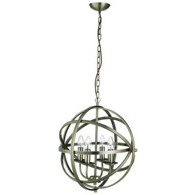Lampada Da Soffitto A Gabbia Sferica A 4 Luci In Ottone Antico, E14