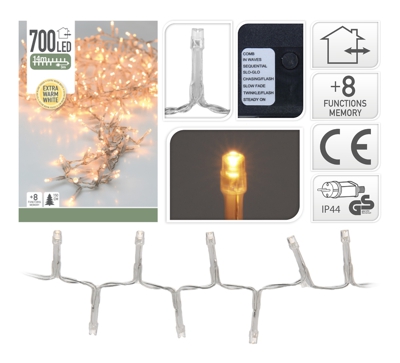 Peragashop - LUCI DI NATALE 700 LED COLORE EXTRA BIANCO CALDO A BATTERIA 8 GIOCHI DI LUCE