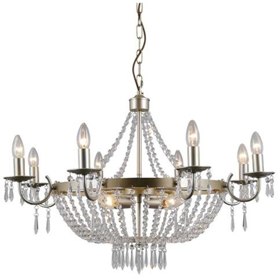 Pendente Sospeso Champagne 12 Luci Con Paralume In Vetro Cristallo, E14