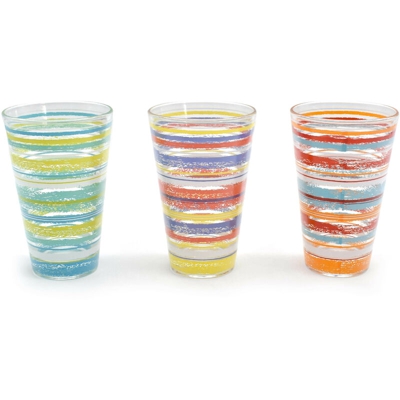 Set Bicchieri Acqua in Vetro Fantasia Righe Multicolor 6 Pezzi 310cc 8x12,5 Cm