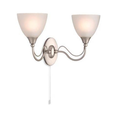 Applique Da Interno Switched 2 Luci Acciaio Satinato, Vetro Opalino, Attacco E14