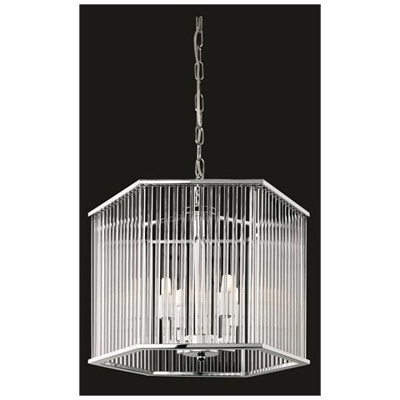 Sospensione A Soffitto A 4 Luci - Cromo Esagonale, Aste In Vetro Trasparente, G9