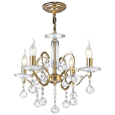 Lampadario A Sospensione A Soffitto 4 Luci Oro Francese, Cristallo