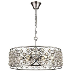 Lampadario A Sospensione Grande A 6 Luci Cromato, Trasparente Con Cristalli, E14 en oferta