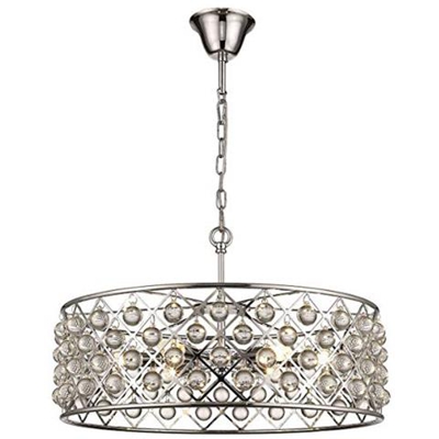 Lampadario A Sospensione Grande A 6 Luci Cromato, Trasparente Con Cristalli, E14