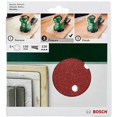 Fogli Abrasivi per Smerigliatrici Eccentriche Diametro 150mm 6 Fori Grana 120 Lotto di 5 Fogli - Bosch