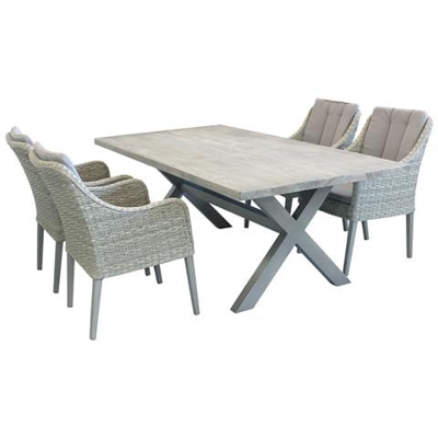 Ibex - Set Tavolo In Cementite E Alluminio Cm 200 X 100 X 74 H Con 4 Sedute