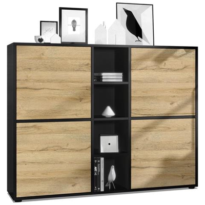 Credenza Genova V3 In Nero Opaco E Rovere Naturale