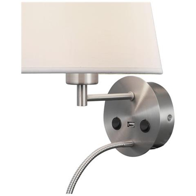 Lampada Da Parete E Da Lettura Con Caricatore Usb, 1 X E27 (max 20w) + 3w Led, 3000k, Led 210lm, Accensione Singola, Nichel Satinato
