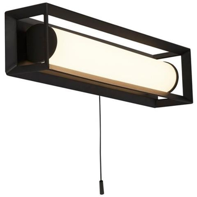 Lampada Da Parete A Led Rettangolare, Nero Opaco - 300 Mm Con Interruttore A Tirante
