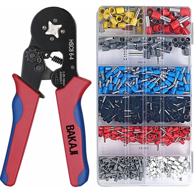Pinza Crimpatrice 0,25-10mm con Kit Capicorda 1200pz Set Elettricista Crimpare