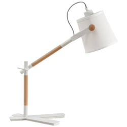 Lampada Da Tavolo Da Lavoro Con Paralume Bianco 1 Luce E27, Bianco Opaco, Faggio Con Paralume Bianco Avorio precio