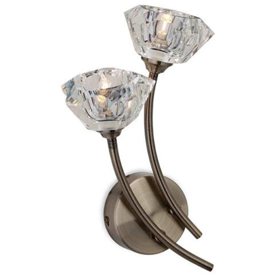 Applique Per Interni A 2 Luci In Ottone Antico, Vetro Trasparente, G9