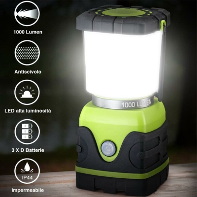 Bakaji - Lampada Lanterna a Batteria da Campeggio Luce Emergenza Regolabile 1000Lm IP44