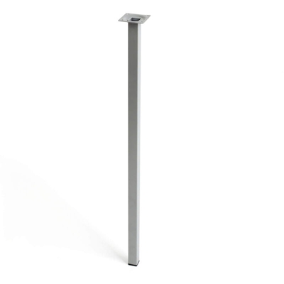 gamba quadrata stile moderno per tavoli. Altezza di 80 cm. Realizzata in acciaio con finitura cromo opaco. Per il bricolage e il DIY. Misure