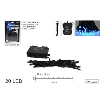 Due Esse Christmas - 20 Luci Led a Batteria Blu con Giochi di Luce