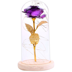 Decorazione floreale con rose in foglia d'oro con coperchio in vetro, custodia per batteria + funzione singola a luce costante, viola en oferta