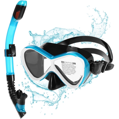 AMS-53J Occhialini da nuoto per lo snorkeling in silicone per bambini Set di due pezzi in paglia di silicone completamente asciutta, azzurro