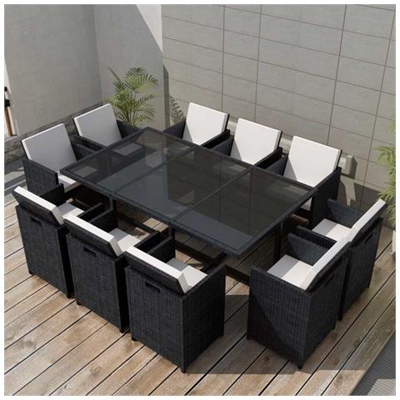 31 Pz Set Mobili Da Giardino In Polirattan Nero