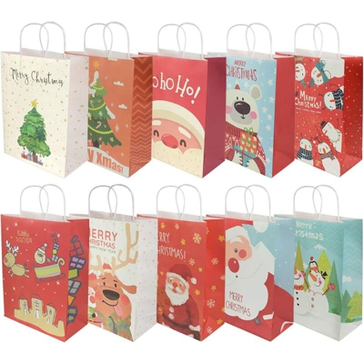 Thsinde - 10 pezzi Sacchetti regalo di Natale, sacchetti al dettaglio Borse in carta per feste Borsa Kraft con manico per feste di Natale,