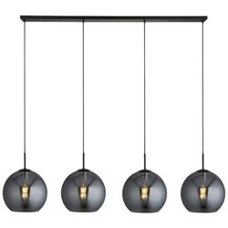 Paralume Rotondo In Vetro Fumé Con 4 Luci A Sospensione A Barra Nera Opaca precio