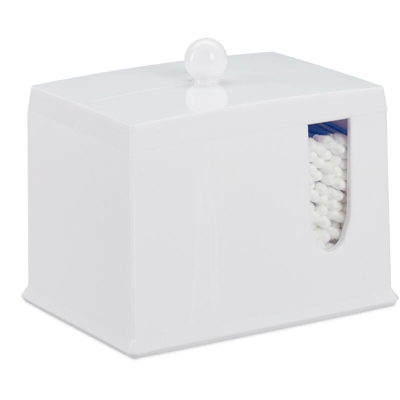 Porta Cotton Fioc, in Acrilico, Grande Dispenser da Bagno per Dischetti di Cotone, Misura L, Bianco