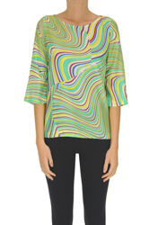 Optical print silk blouse en oferta