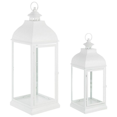 Set di 2 lanterne 'Namir' color bianco opaco per esterno in legno e vetro