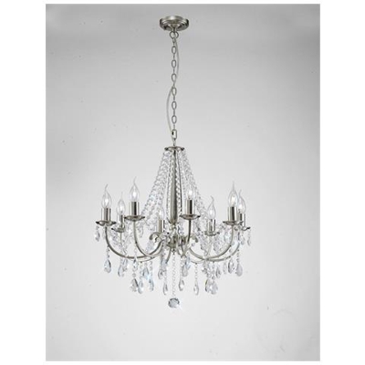 Lampadario A Sospensione A Soffitto 8 Luci Nichel Satinato, Cristallo