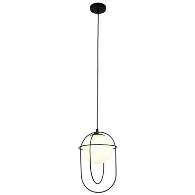 Lampada A Sospensione A 1 Luce - Nera Con Sfera In Vetro Opale