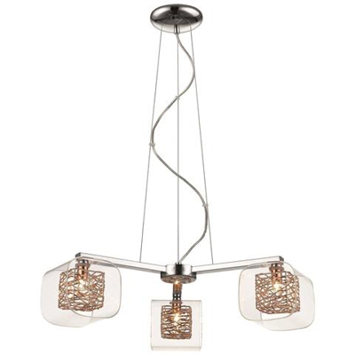 Sospensione A Soffitto A 3 Bracci Multi-luce In Rete Cromata, Rame, Vetro Tre, G9