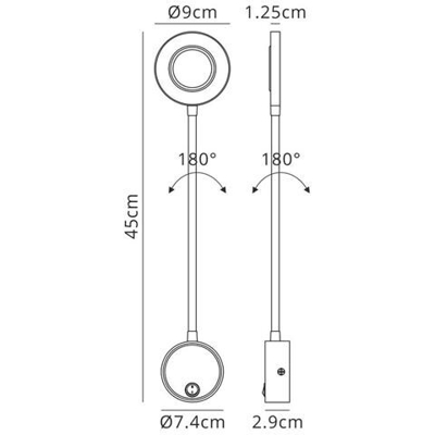 Applique, Reader 1l 5w Led Ring Head, 3000k, 261lm, Base Rotonda Bianco Opaco
