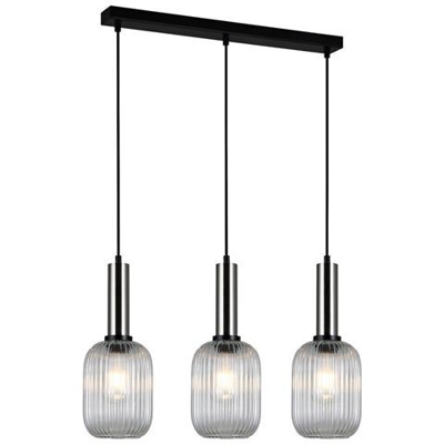 Lampadario Moderno A Sospensione Nichel Satinato A 3 Luci Con Paralume Trasparente, Attacco E27