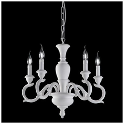 Lampadario In Legno E Pasta Di Legno Bianco Shabby 5 Luci Barocco en oferta