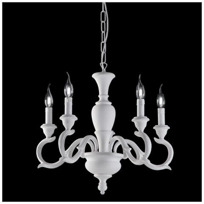 Lampadario In Legno E Pasta Di Legno Bianco Shabby 5 Luci Barocco